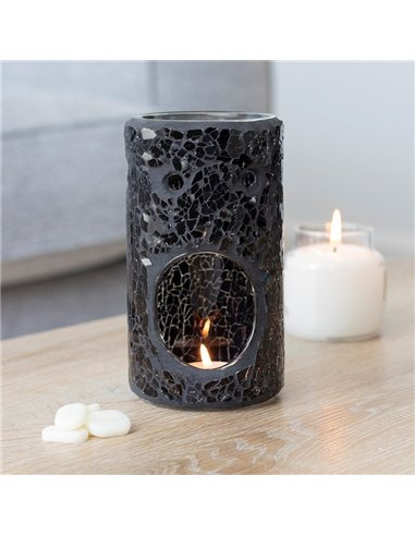 Black Crackle Glass Pillar Oil Burner and Wax Warmer OB_11438
