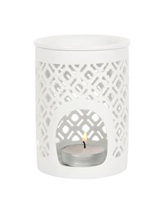 White Matte Lattice Cut Oil Burner  OB_20127