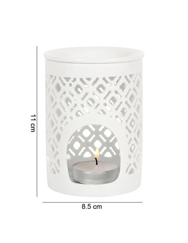 White Matte Lattice Cut Oil Burner  OB_20127