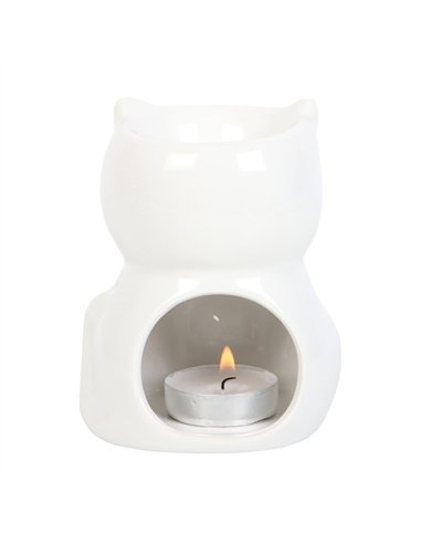 Shiny White Cat Oil Burner OB_21524