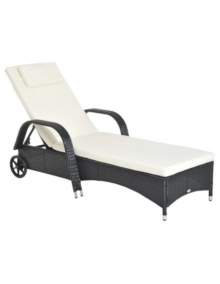Outsunny Garden Rattan Single Sun Lounger, Reclining Chair, Black - pic 13959 | FastDaddyshop