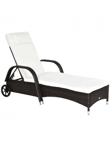 Outsunny Garden Rattan Single Sun Lounger, Reclining Chair, Brown - pic 13960 | FastDaddyshop