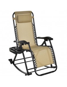 Outsunny Garden Rocking Chair, Folding Recliner, Adjustable Sun Lounger, Beige