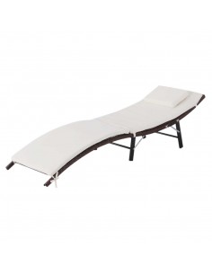 Outsunny Folding Rattan Sun Lounger with Cushion and Pillow, Brown