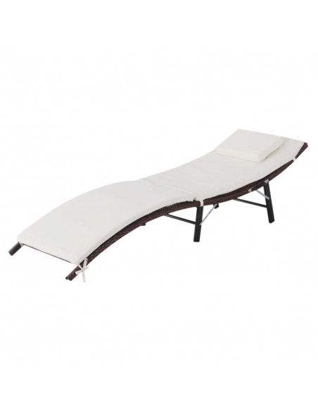 Outsunny Folding Rattan Sun Lounger with Cushion and Pillow, Brown - pic 13964 | FastDaddyshop