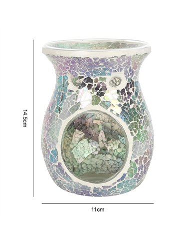 Large Light Blue Iridescent Crackle Oil Burner and Wax Warmer OB_32331
