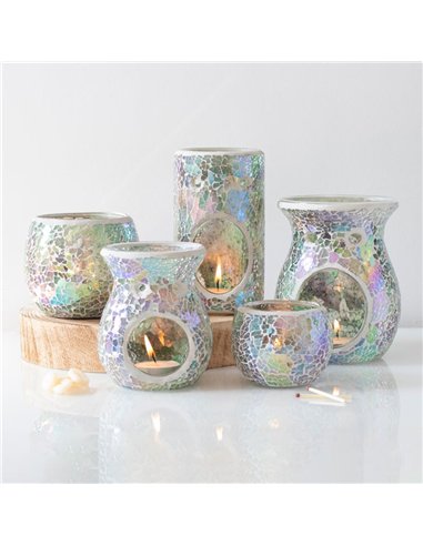 Large Light Blue Iridescent Crackle Oil Burner and Wax Warmer OB_32331