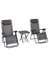 Outsunny 3pcs Folding Sun Lounger Table Set with Cup Holders, Dark Grey