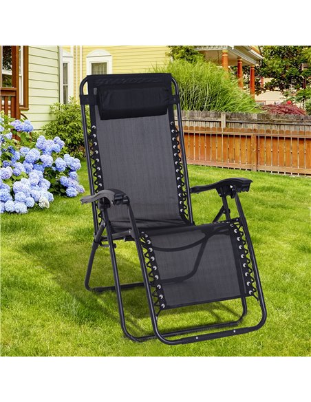 Outsunny Folding & Reclining Outdoor Sun Lounger with Head Pillow, Black - pic 13967 | FastDaddyshop