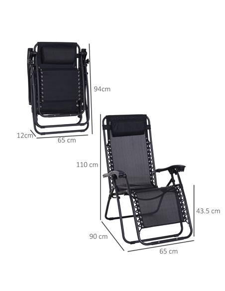 Outsunny Folding & Reclining Outdoor Sun Lounger with Head Pillow, Black - pic 13968 | FastDaddyshop