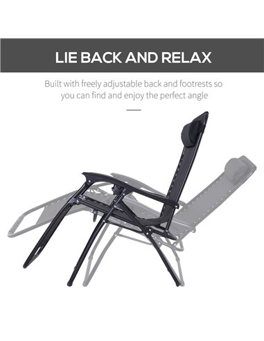 Outsunny Folding & Reclining Outdoor Sun Lounger with Head Pillow, Black