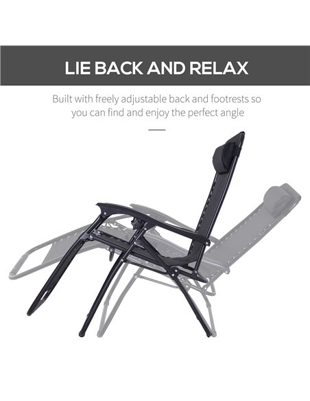 Outsunny Folding & Reclining Outdoor Sun Lounger with Head Pillow, Black - pic 13969 | FastDaddyshop
