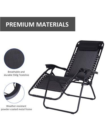 Outsunny Folding & Reclining Outdoor Sun Lounger with Head Pillow, Black