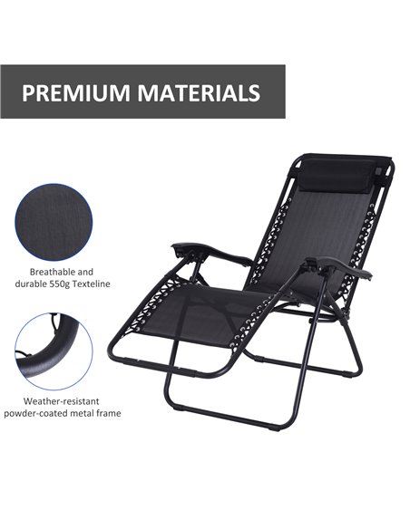 Outsunny Folding & Reclining Outdoor Sun Lounger with Head Pillow, Black - pic 13971 | FastDaddyshop