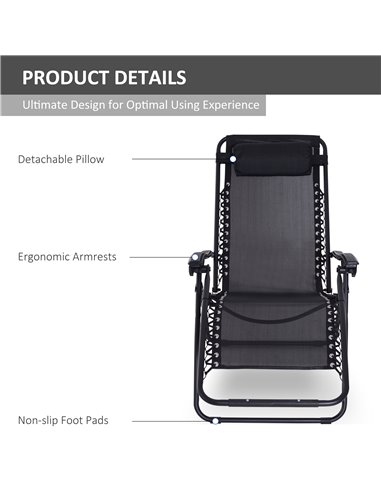 Outsunny Folding & Reclining Outdoor Sun Lounger with Head Pillow, Black