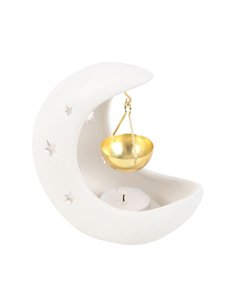 White Crescent Moon Hanging Oil Burner with Gold Dish OB_44925