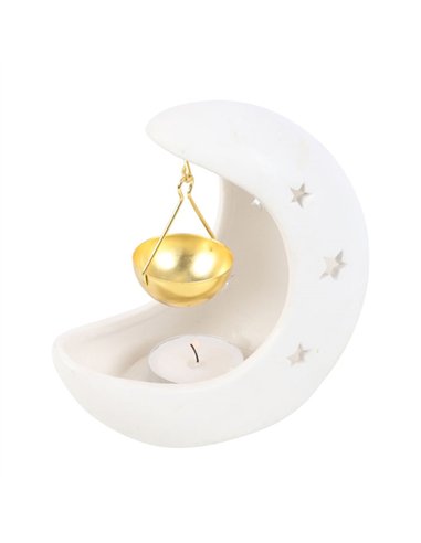 White Crescent Moon Hanging Oil Burner with Gold Dish OB_44925