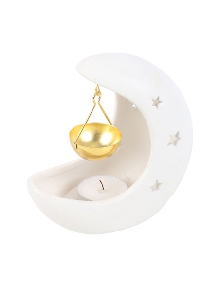 White Crescent Moon Hanging Oil Burner with Gold Dish OB_44925 - pic 139739 | FastDaddyshop