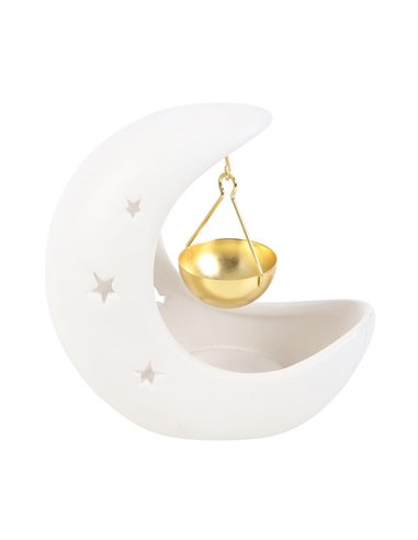 White Crescent Moon Hanging Oil Burner with Gold Dish OB_44925