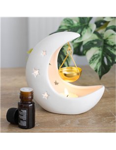 White Crescent Moon Hanging Oil Burner with Gold Dish OB_44925 2
