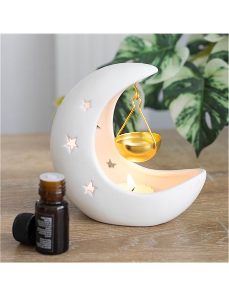 White Crescent Moon Hanging Oil Burner with Gold Dish OB_44925 - pic 139741 | FastDaddyshop