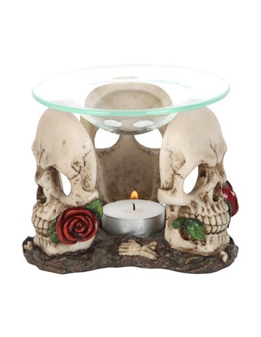 Resin and Glass Skull Rose Oil Burner SK_13024