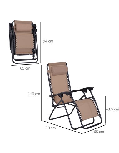 Outsunny Folding & Reclining Outdoor Sun Lounger with Head Pillow, Beige