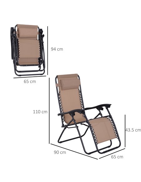 Outsunny Folding & Reclining Outdoor Sun Lounger with Head Pillow, Beige - pic 13992 | FastDaddyshop
