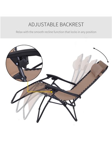 Outsunny Folding & Reclining Outdoor Sun Lounger with Head Pillow, Beige