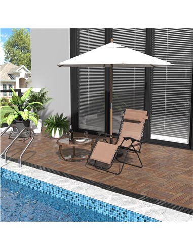 Outsunny Folding & Reclining Outdoor Sun Lounger with Head Pillow, Beige