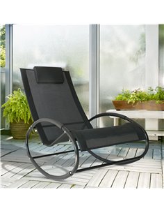 Outsunny Rocking Chair Sun Lounger Recliner with Pillow, Black 2