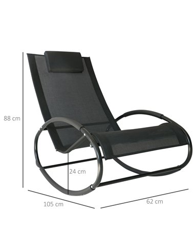 Outsunny Rocking Chair Sun Lounger Recliner Rocker Texteline Fabric Patio Garden Relaxer with Pillow Black