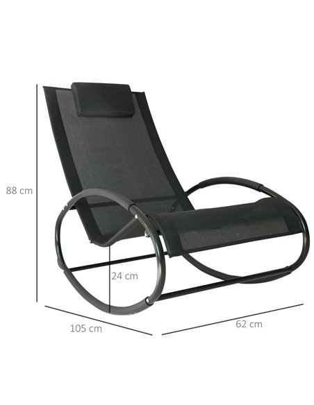 Outsunny Rocking Chair Sun Lounger Recliner Rocker Texteline Fabric Patio Garden Relaxer with Pillow Black - pic 14000 | FastDaddyshop