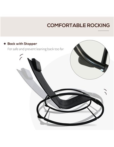 Outsunny Rocking Chair Sun Lounger Recliner Rocker Texteline Fabric Patio Garden Relaxer with Pillow Black