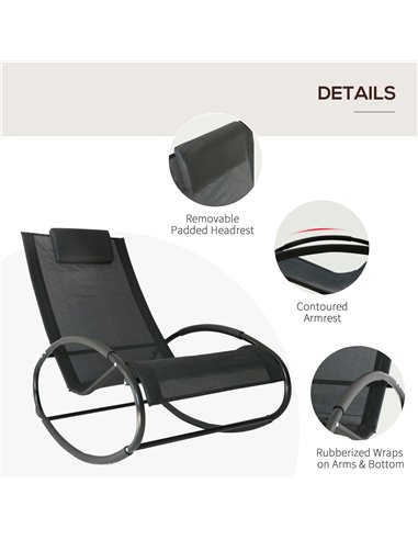 Outsunny Rocking Chair Sun Lounger Recliner Rocker Texteline Fabric Patio Garden Relaxer with Pillow Black