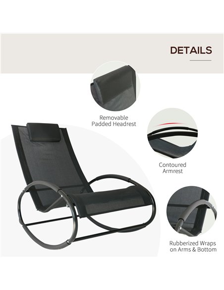Outsunny Rocking Chair Sun Lounger Recliner Rocker Texteline Fabric Patio Garden Relaxer with Pillow Black - pic 14002 | FastDaddyshop