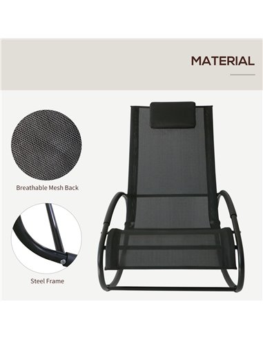 Outsunny Rocking Chair Sun Lounger Recliner Rocker Texteline Fabric Patio Garden Relaxer with Pillow Black