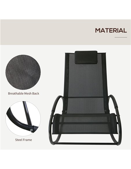 Outsunny Rocking Chair Sun Lounger Recliner Rocker Texteline Fabric Patio Garden Relaxer with Pillow Black - pic 14003 | FastDaddyshop