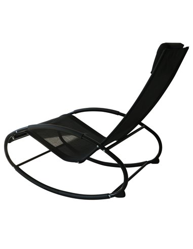 Outsunny Rocking Chair Sun Lounger Recliner Rocker Texteline Fabric Patio Garden Relaxer with Pillow Black