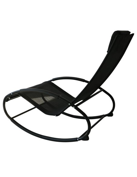 Outsunny Rocking Chair Sun Lounger Recliner Rocker Texteline Fabric Patio Garden Relaxer with Pillow Black - pic 14004 | FastDaddyshop