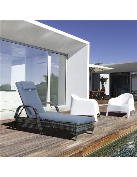 Outsunny Garden Rattan Single Sun Lounger, Reclining Chair, Grey - pic 14015 | FastDaddyshop
