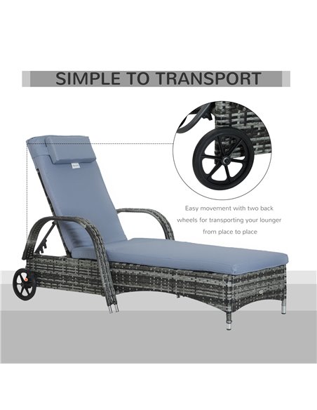 Outsunny Garden Rattan Single Sun Lounger, Reclining Chair, Grey - pic 14017 | FastDaddyshop