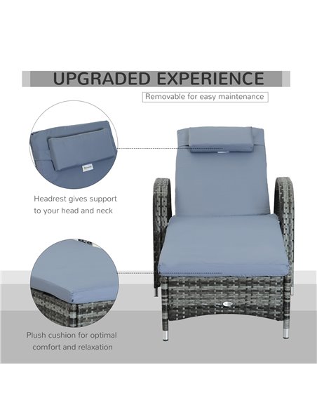 Outsunny Garden Rattan Single Sun Lounger, Reclining Chair, Grey - pic 14019 | FastDaddyshop