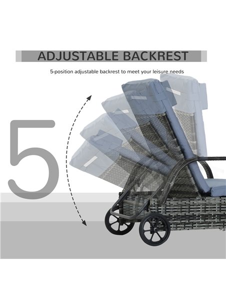 Outsunny Garden Rattan Single Sun Lounger, Reclining Chair, Grey - pic 14020 | FastDaddyshop