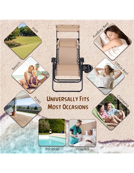 Outsunny Zero Gravity Garden Deck Folding Chair Patio Sun Lounger Reclining Seat with Cup Holder & Canopy Shade - Beige - pic 14057 | FastDaddyshop