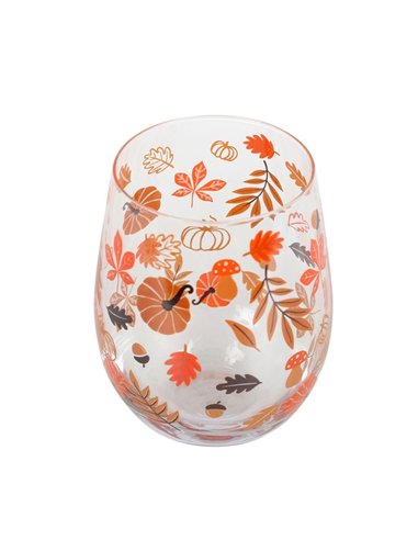 Autumn Leaves and Pumpkins Stemless Glass AL_64224
