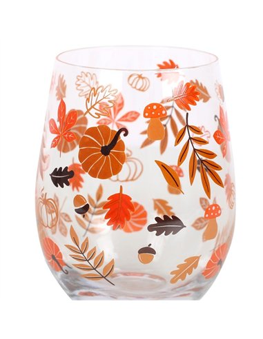 Autumn Leaves and Pumpkins Stemless Glass AL_64224