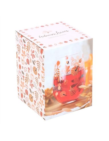 Autumn Leaves and Pumpkins Stemless Glass AL_64224