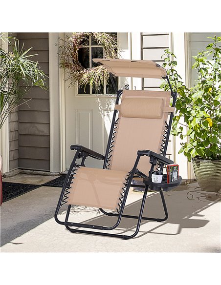 Outsunny Zero Gravity Garden Deck Folding Chair Patio Sun Lounger Reclining Seat with Cup Holder & Canopy Shade - Beige - pic 14062 | FastDaddyshop