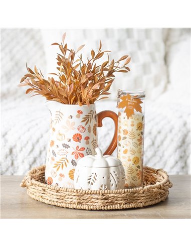 17cm Autumn Leaves and Pumpkins Ceramic Flower Jug AL_64324